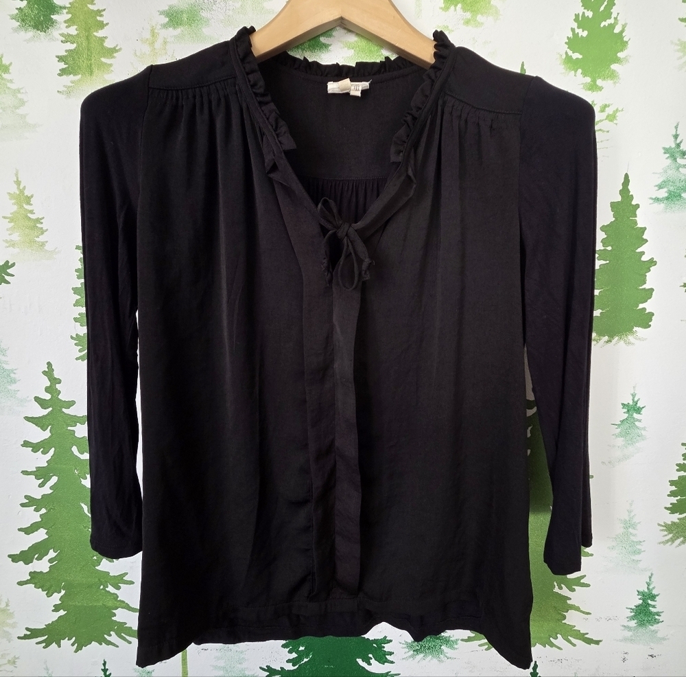 Meadow Rue By Anthropologie Black Long Sleeve Layered Ruffled Blouse